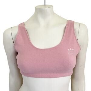 NWT ADIDAS Embroidered Logo Textured Sporty Crop Top in Mauve Pink SZ M